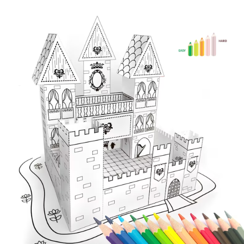 Jouet en papier à imprimer château de princesse, kit de créations manuelles en papier à colorier