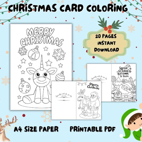 Carte de Noël à colorier à imprimer / 20 pages / Coloriage de Noël / Activité de Noël / Cartes de Noël à imprimer / Activités amusantes pour les fêtes