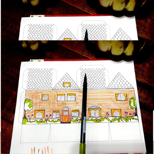 Maisons en papier à imprimer, lot de 2 maisons en papier, coloriage pour enfants et adultes, activité pour enfants