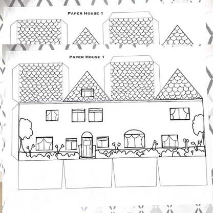 Maisons en papier à imprimer, lot de 2 maisons en papier, coloriage pour enfants et adultes, activité pour enfants