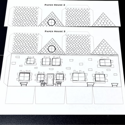 Maisons en papier à imprimer, lot de 2 maisons en papier, coloriage pour enfants et adultes, activité pour enfants